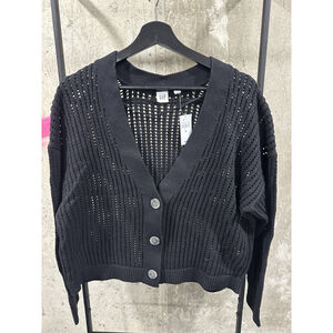 GAP Women's Open Knit Cropped Cardigan Sweater Black Size XL New